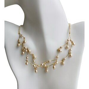 Vintage Czech Abstract Cream Pearl Necklace in Gold Tone